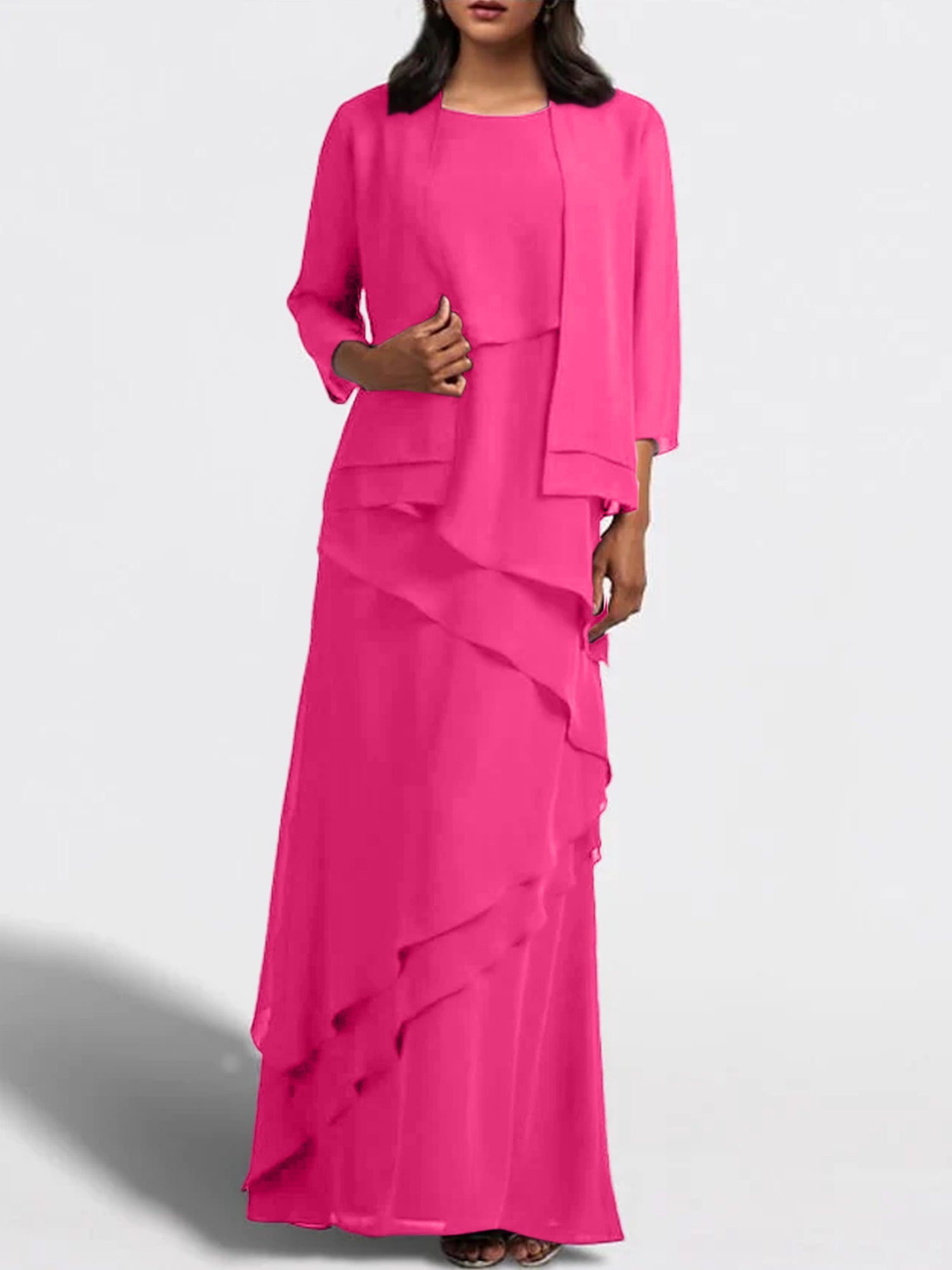 Floor-Length Mother of the Bride Sheath Dress with Matching Jacket