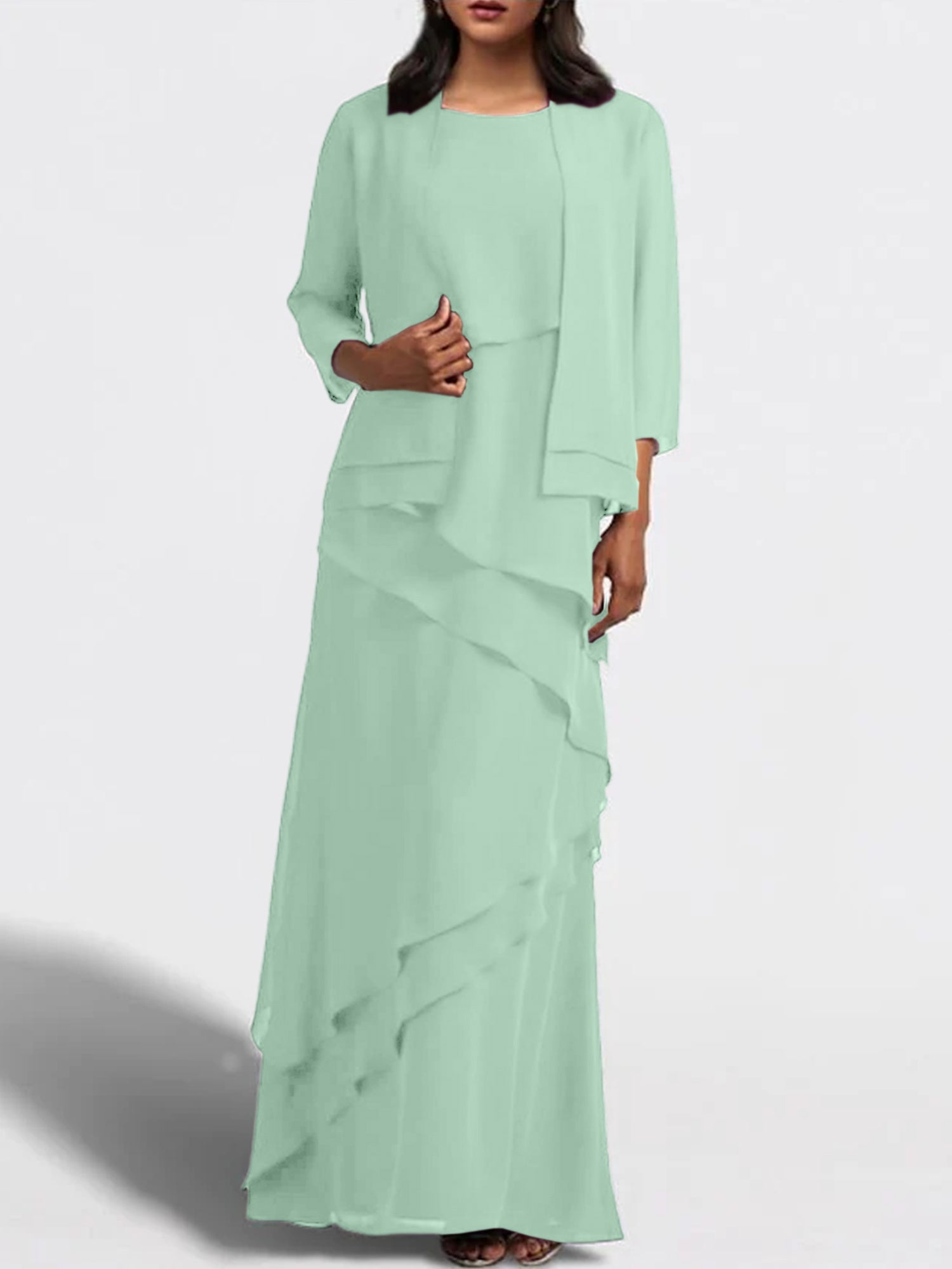 Floor-Length Mother of the Bride Sheath Dress with Matching Jacket
