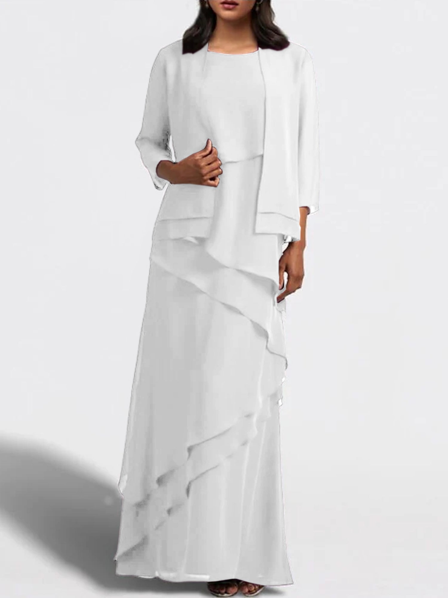 Floor-Length Mother of the Bride Sheath Dress with Matching Jacket