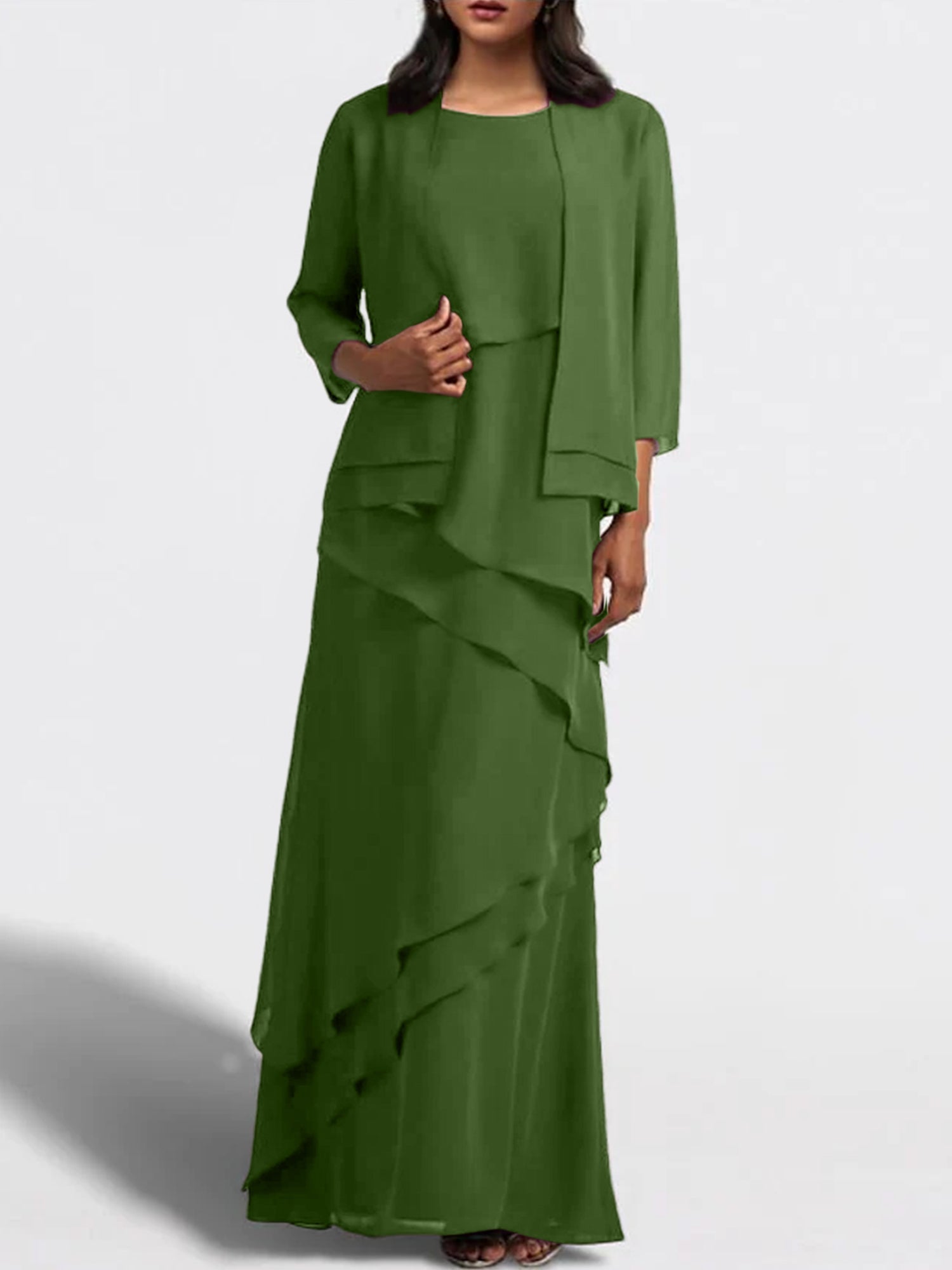 Floor-Length Mother of the Bride Sheath Dress with Matching Jacket