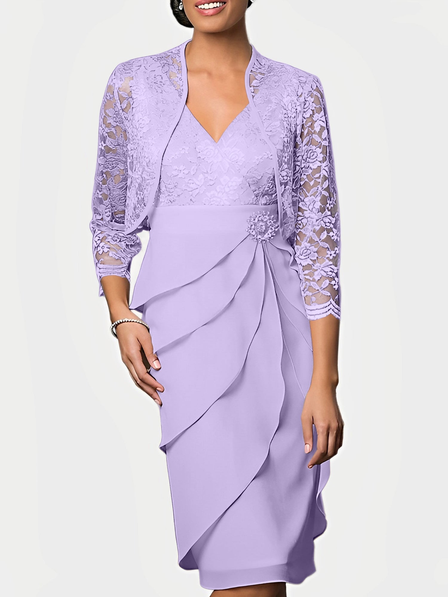 Knee-Length V-Neck Sheath Mother of the Bride Column Dresses