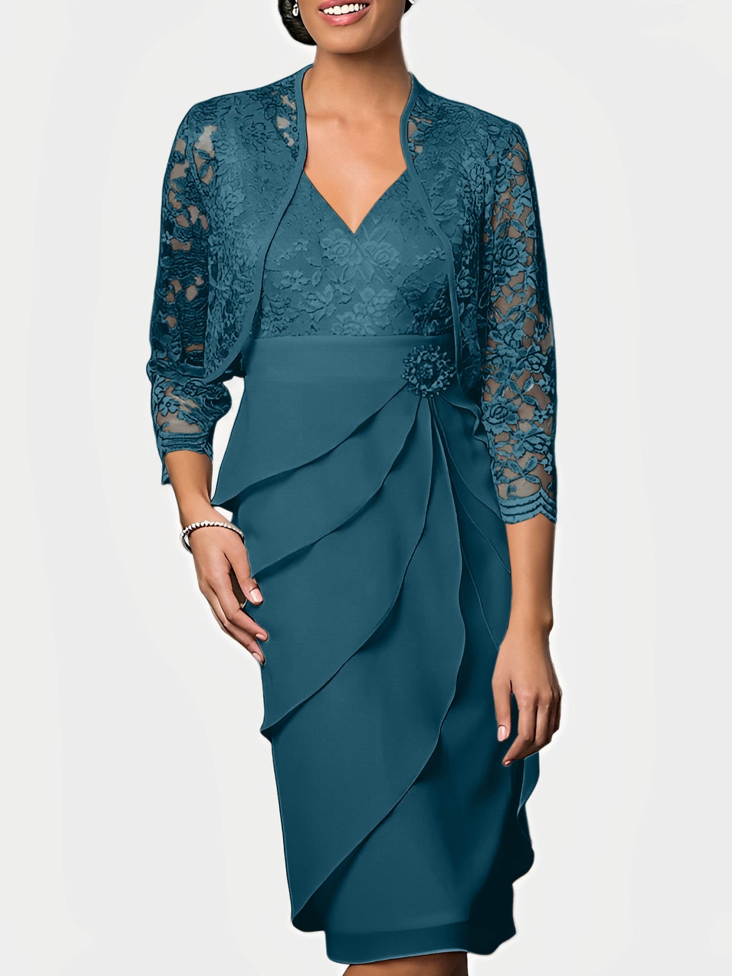 Knee-Length V-Neck Sheath Mother of the Bride Column Dresses