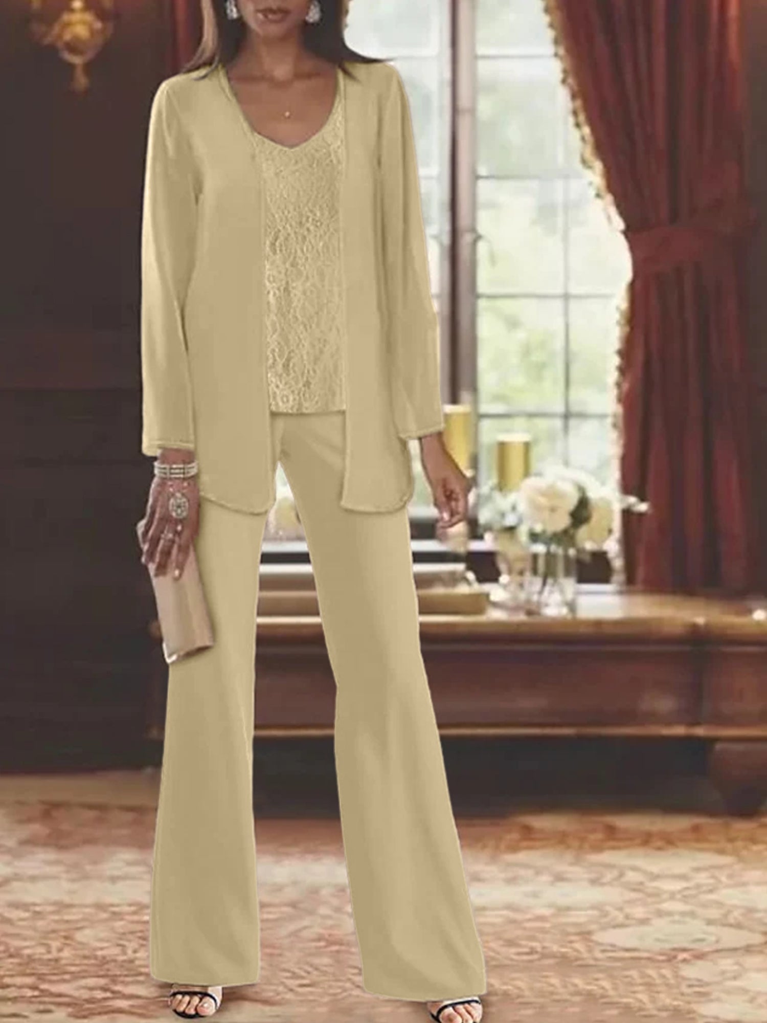 Elegant Mother of the Bride Pantsuits in Chiffon with Jacket