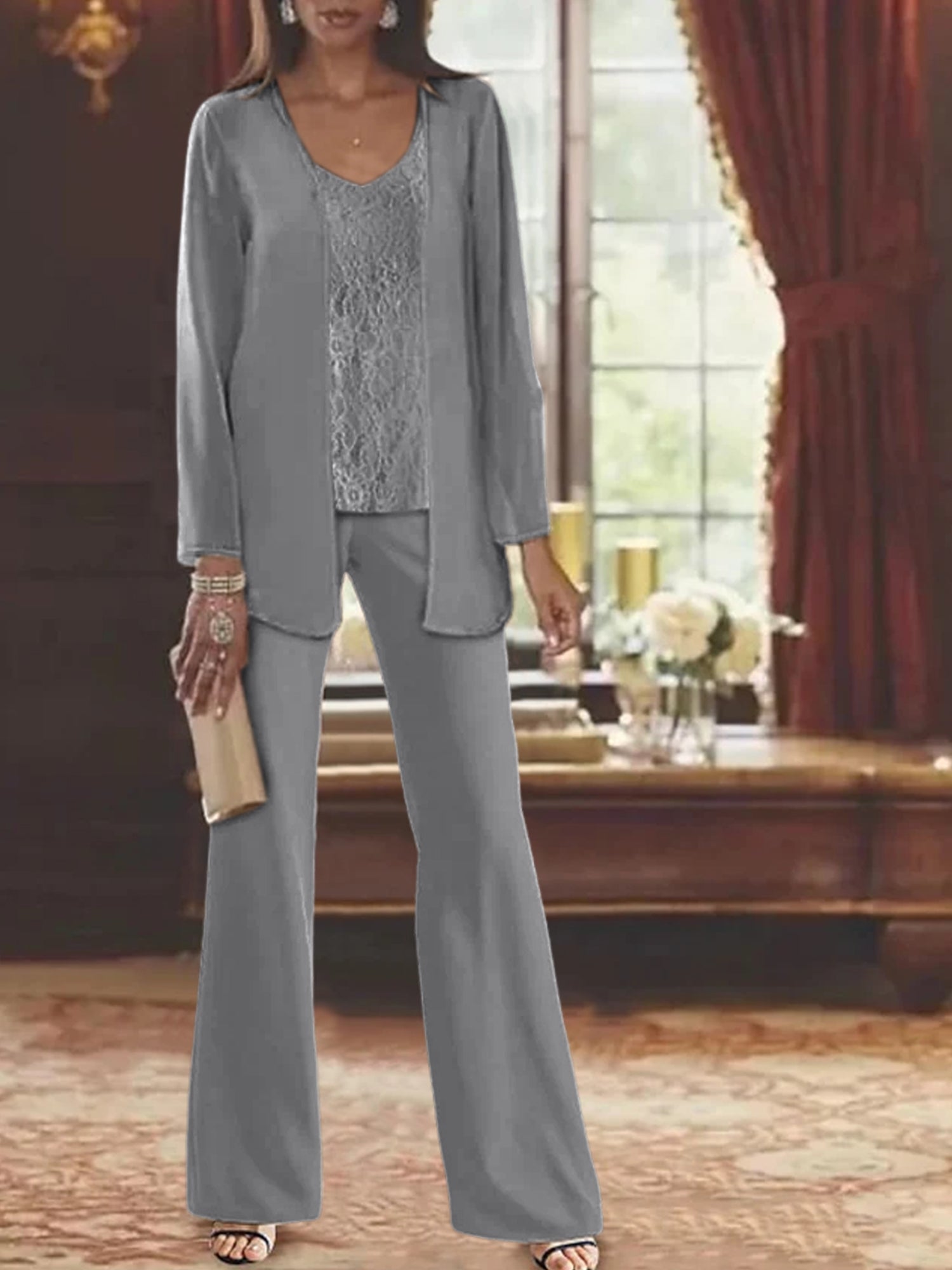 Elegant Mother of the Bride Pantsuits in Chiffon with Jacket