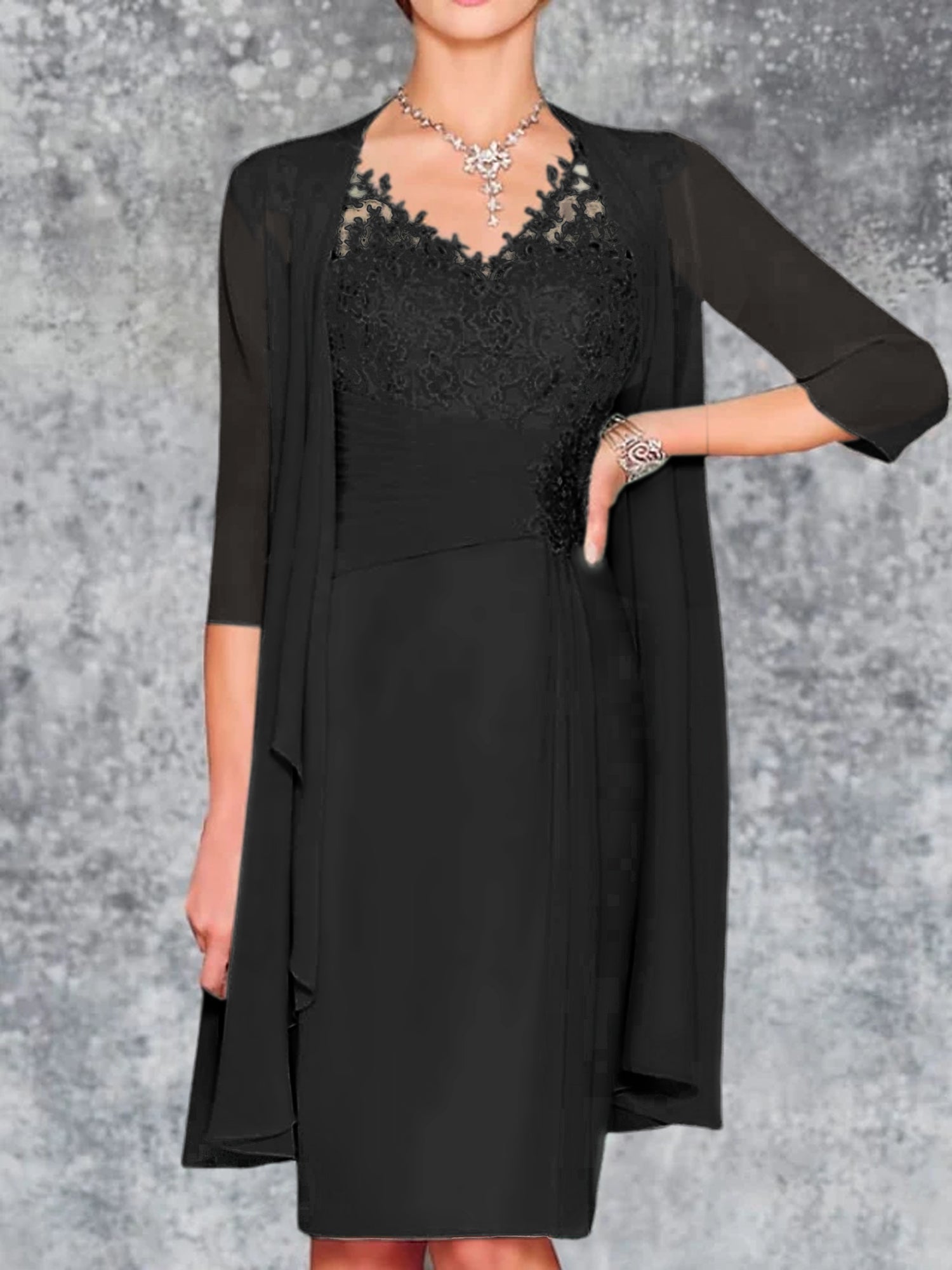 Knee-Length V-Neck Sheath/Column Mother of the Bride Dresses