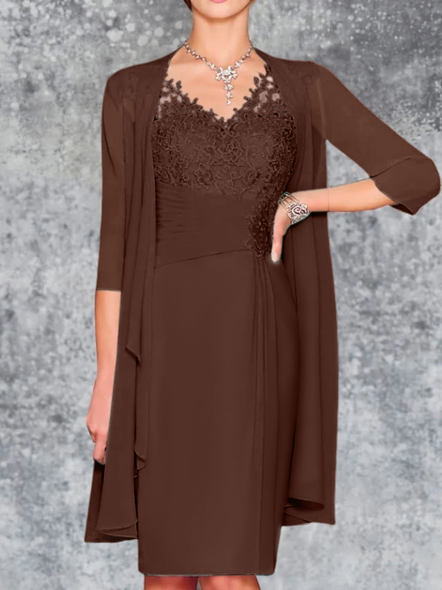 Knee-Length V-Neck Sheath/Column Mother of the Bride Dresses