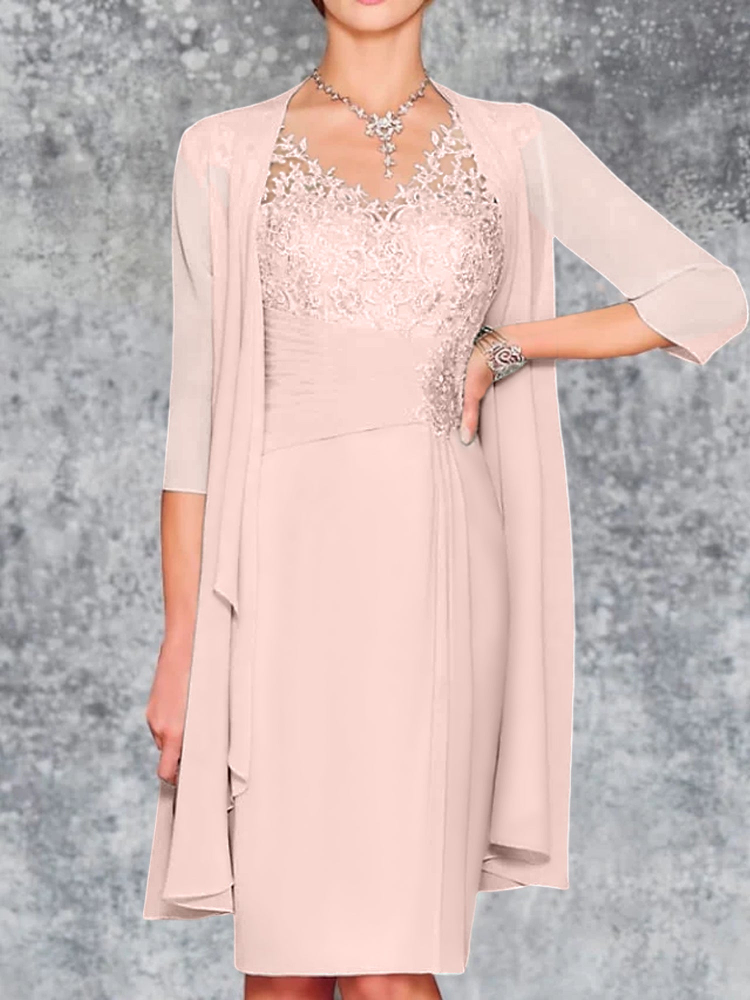 Knee-Length V-Neck Sheath/Column Mother of the Bride Dresses