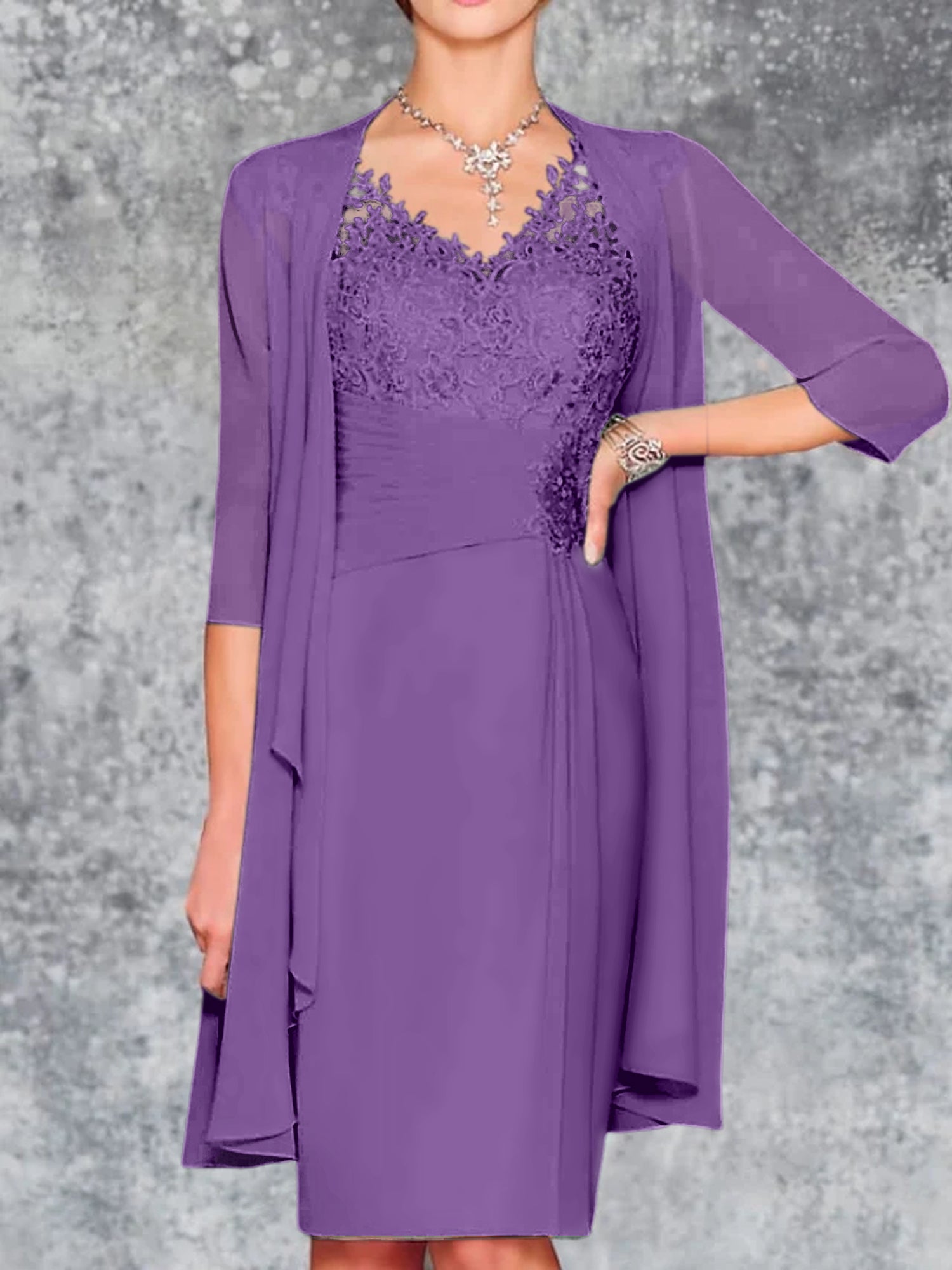 Knee-Length V-Neck Sheath/Column Mother of the Bride Dresses