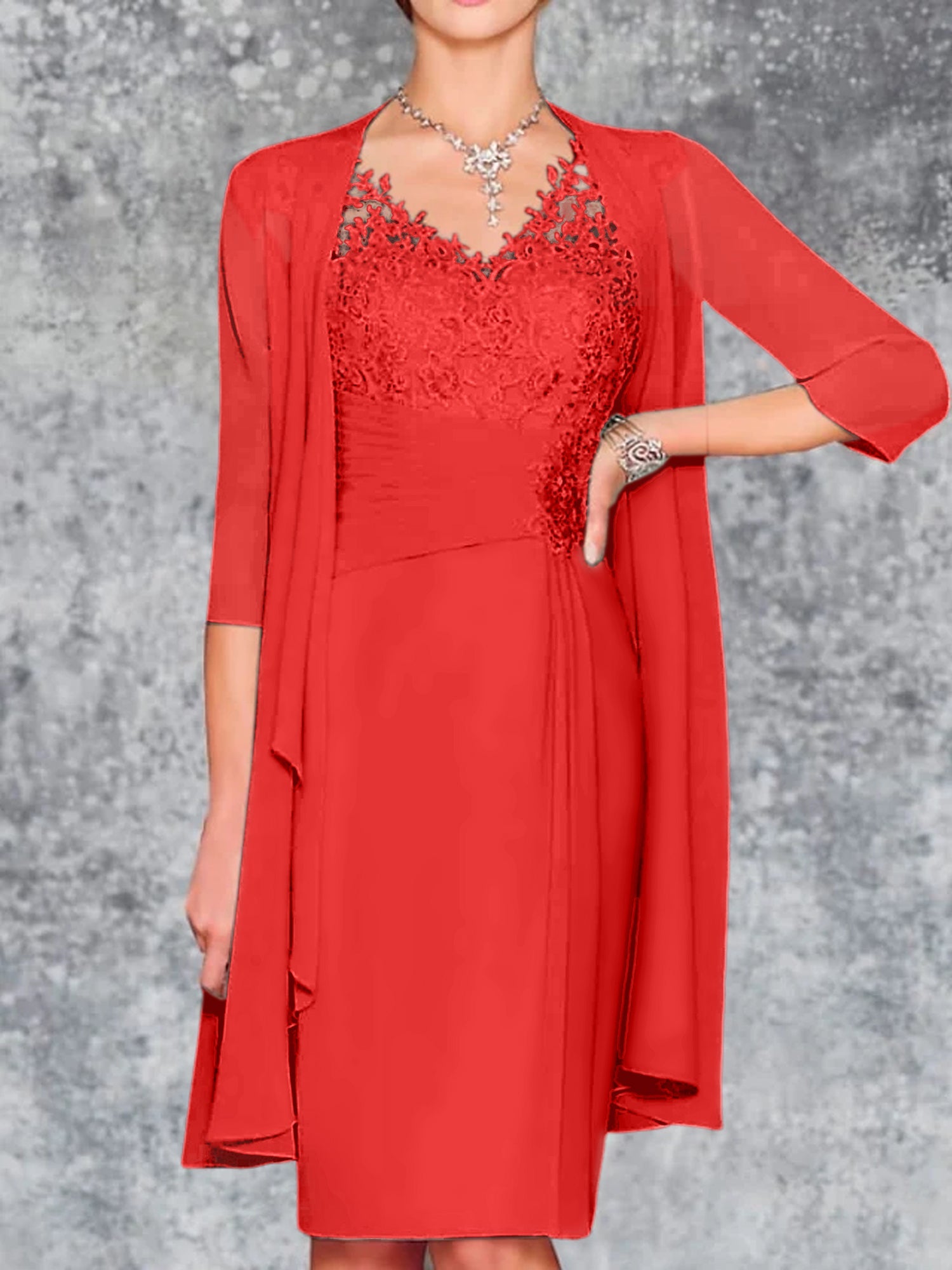 Knee-Length V-Neck Sheath/Column Mother of the Bride Dresses