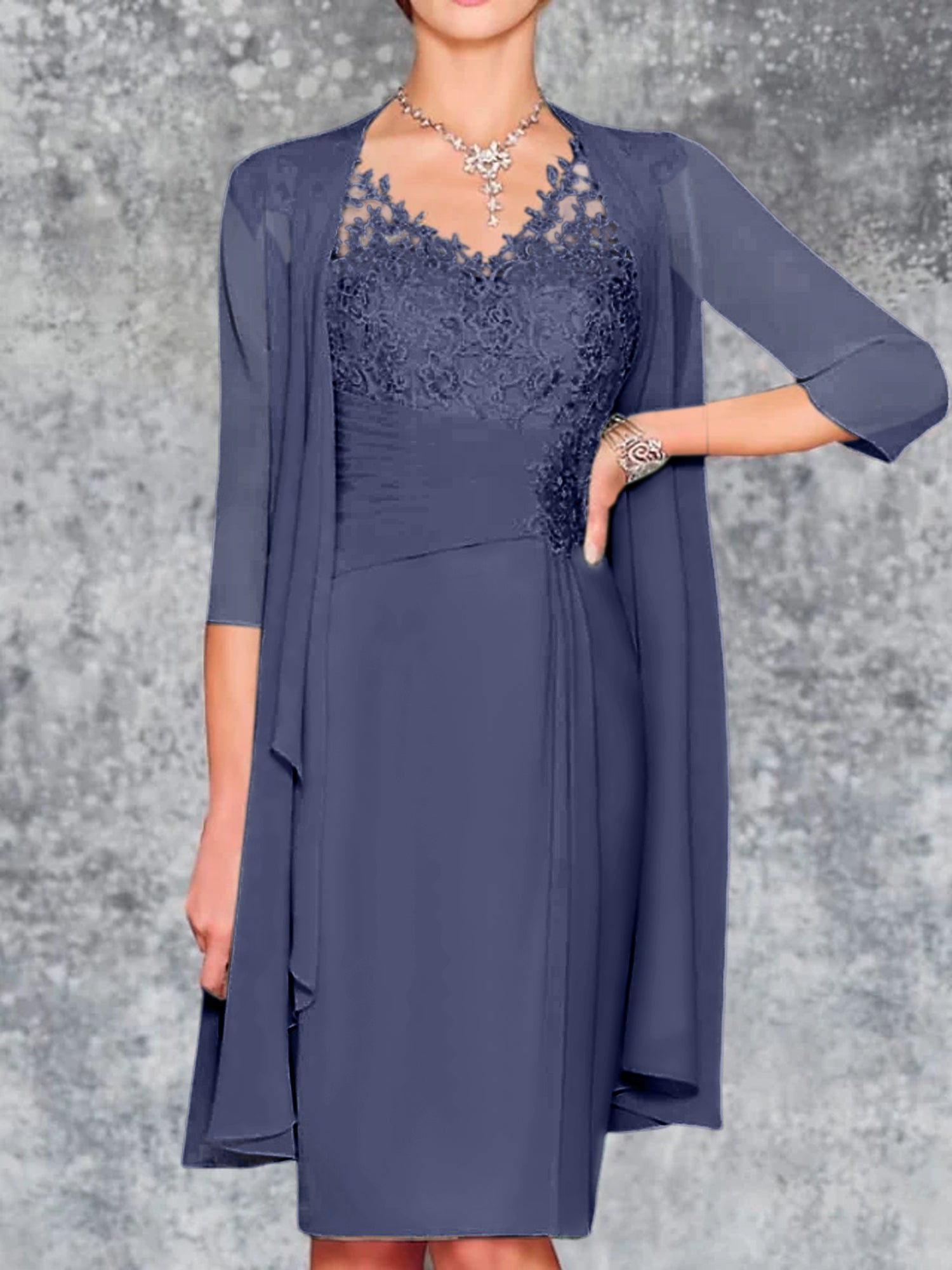 Knee-Length V-Neck Sheath/Column Mother of the Bride Dresses