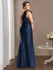 One-Shoulder Sleeveless Satin Mother of the Bride Dress with Bowknot Sheath/Column