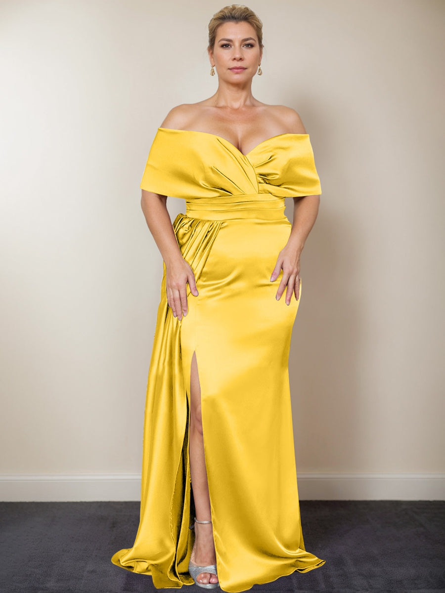 Plus Size Off-the-Shoulder Mother of the Bride Trumpet/Mermaid Dress with Side Split
