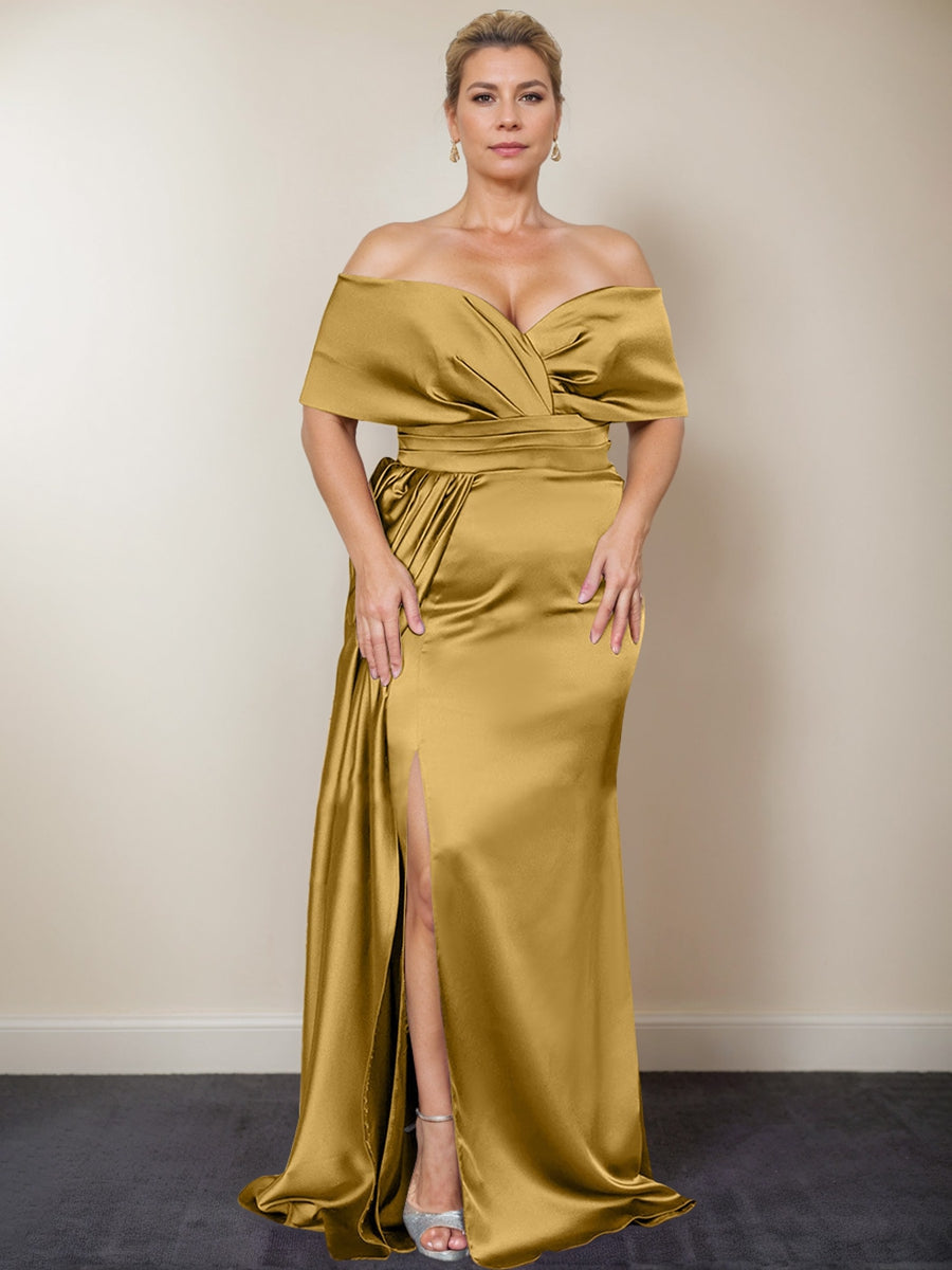 Plus Size Off-the-Shoulder Mother of the Bride Trumpet/Mermaid Dress with Side Split