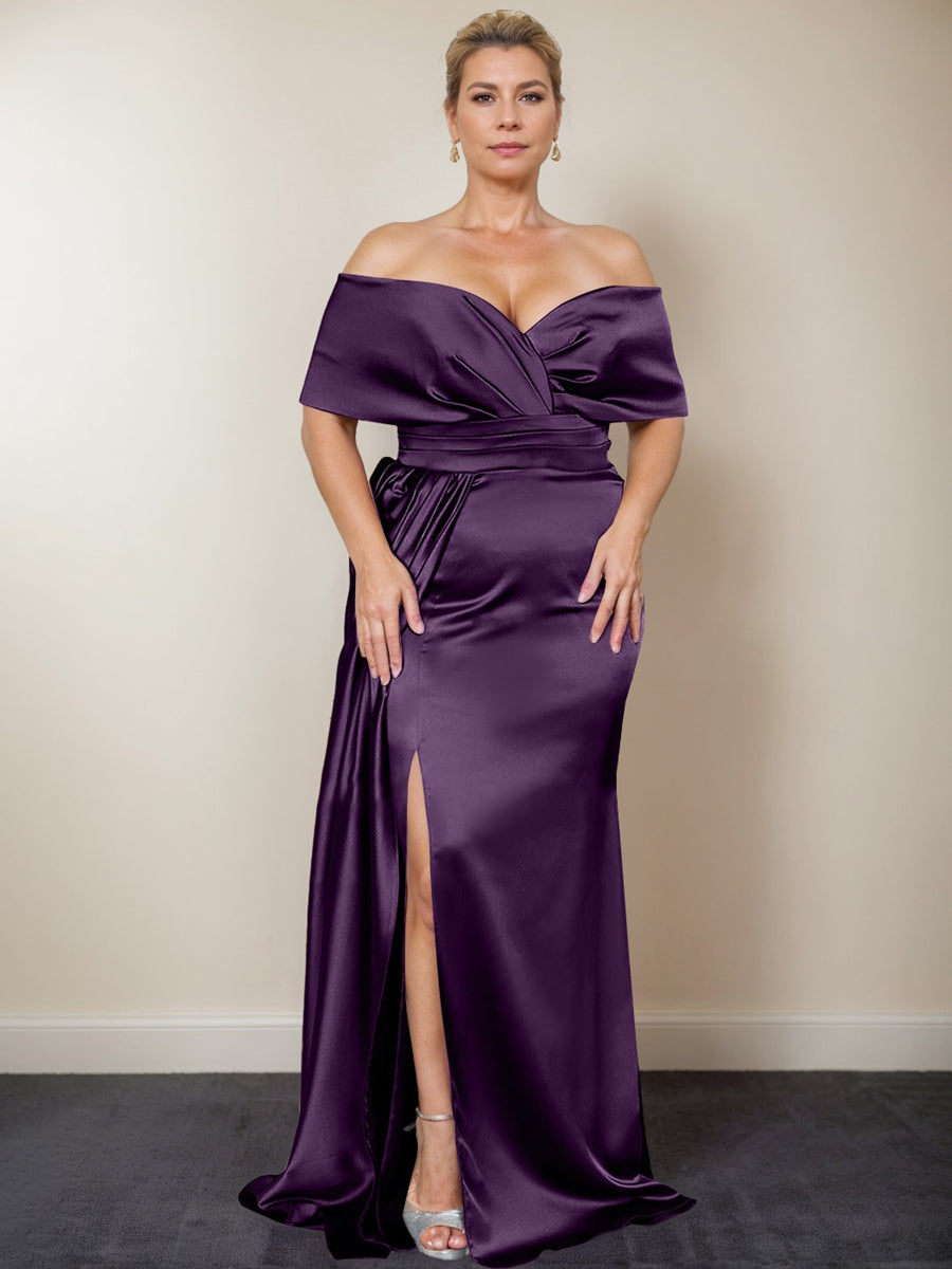 Plus Size Off-the-Shoulder Mother of the Bride Trumpet/Mermaid Dress with Side Split