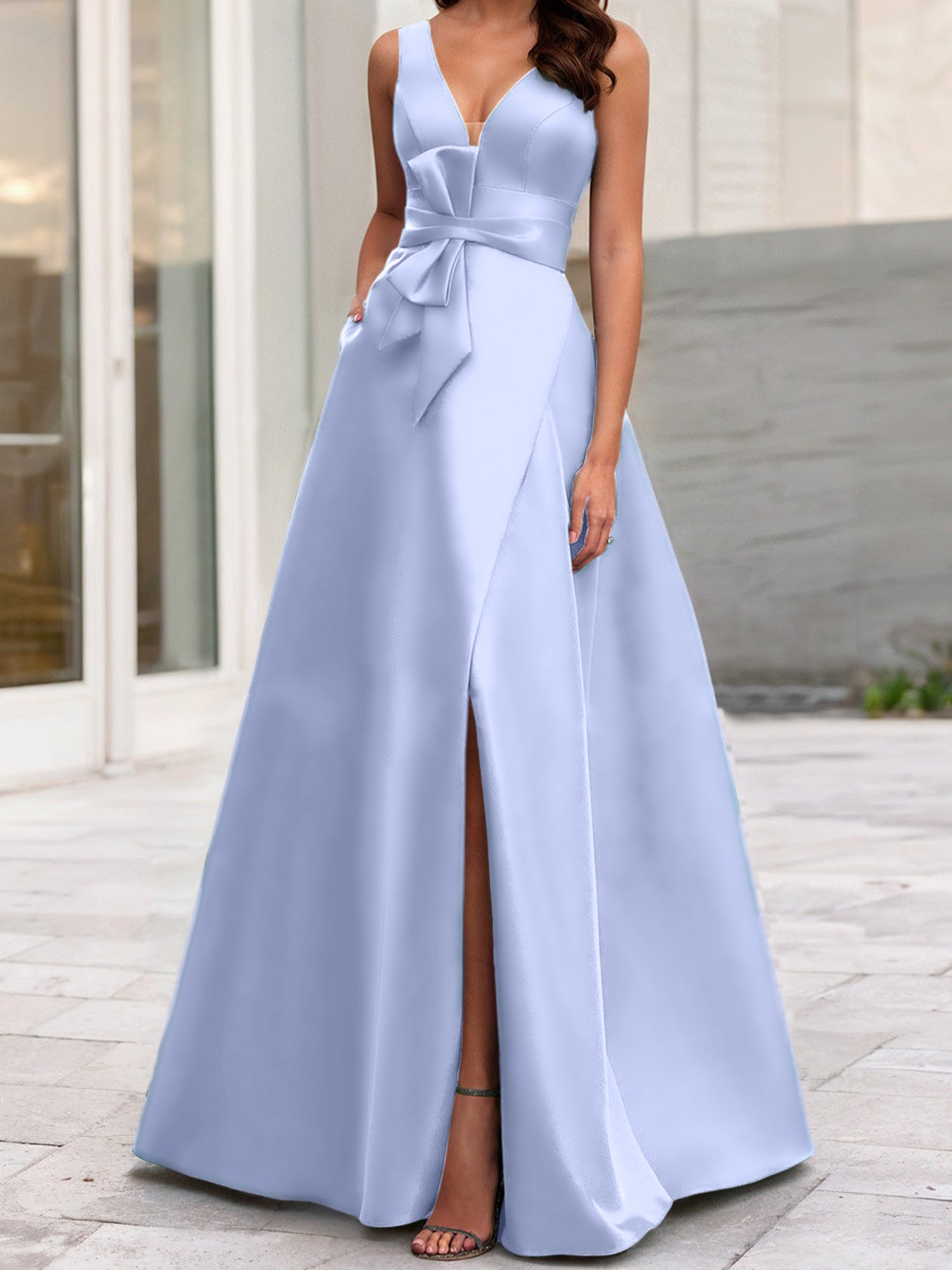 V-Neck Sleeveless A-Line Princess Mother Of The Bride Dress With Side Split