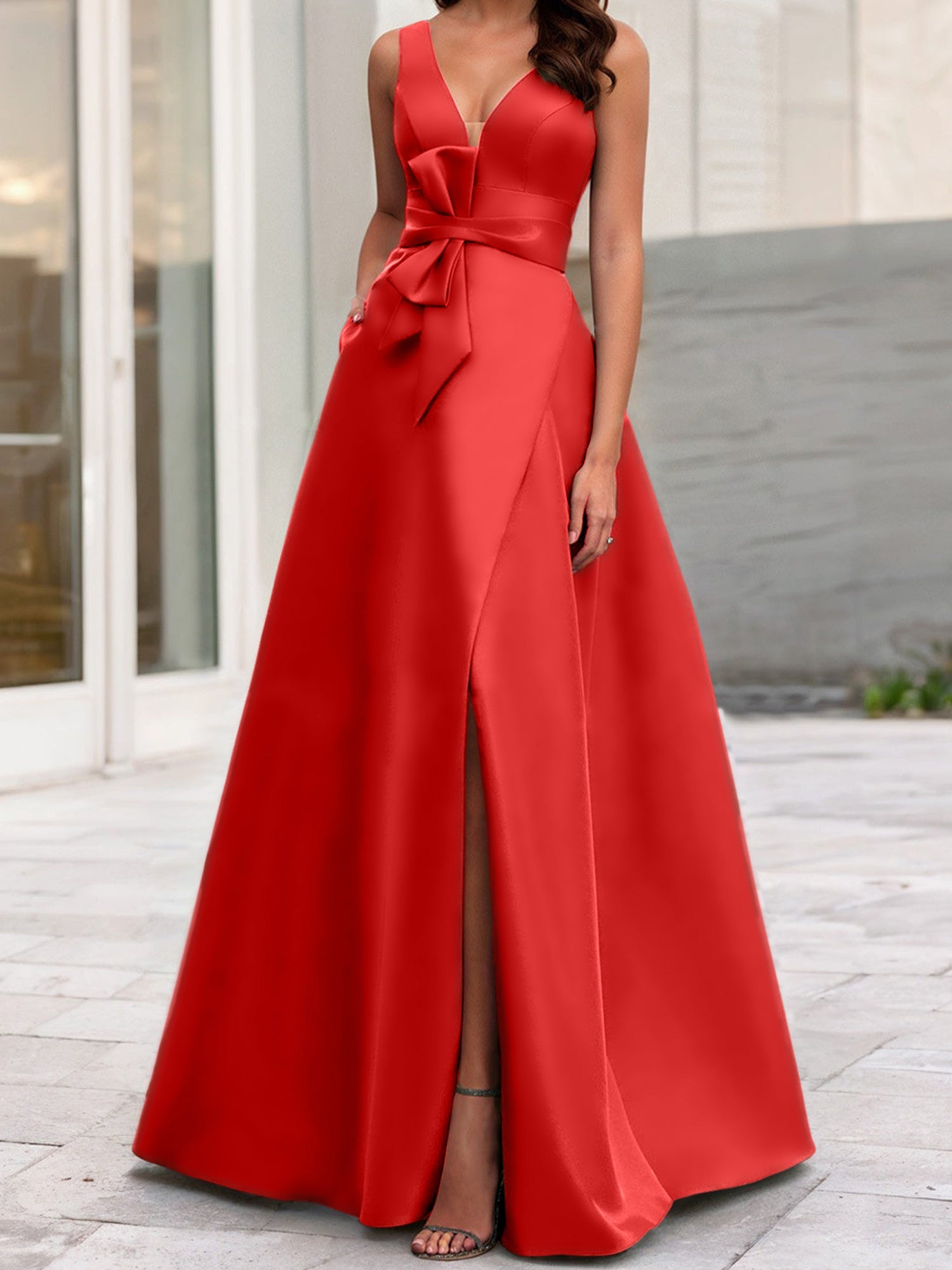 V-Neck Sleeveless A-Line Princess Mother Of The Bride Dress With Side Split
