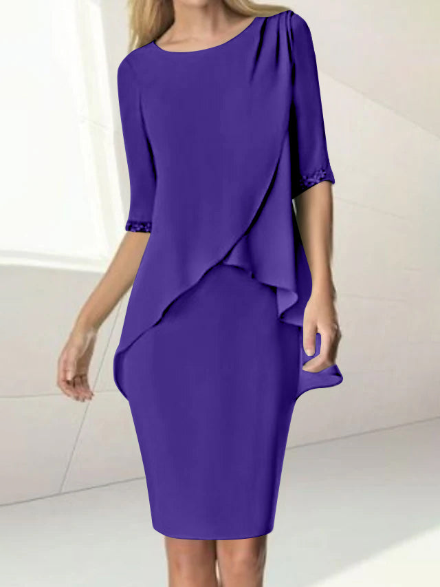 Knee-Length Beaded Sheath Dress with Ruching for the Mother of the Bride