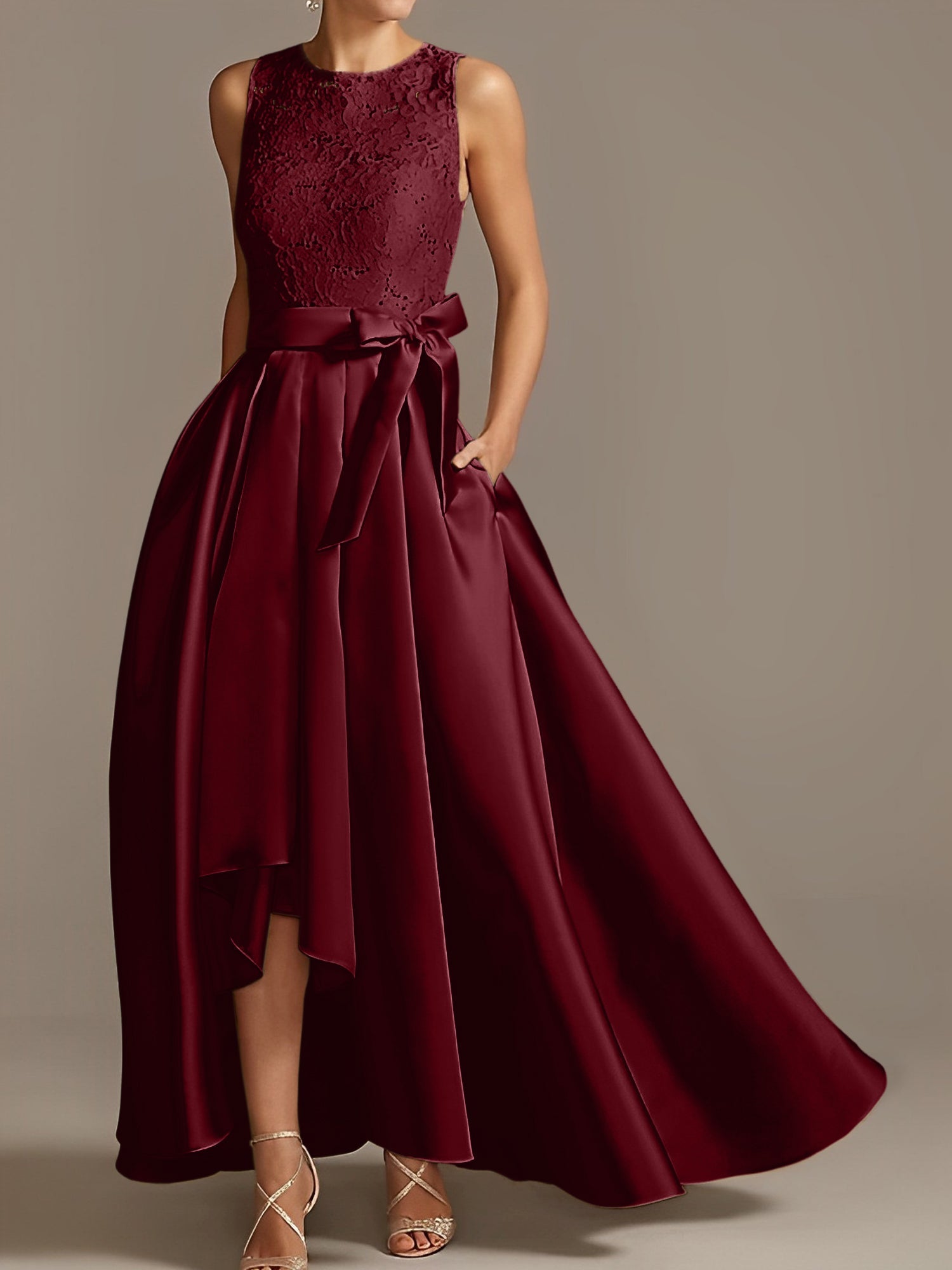 Asymmetrical Princess A-Line Sleeveless Mother Of The Bride Dress With Jewel Neck And Pleats