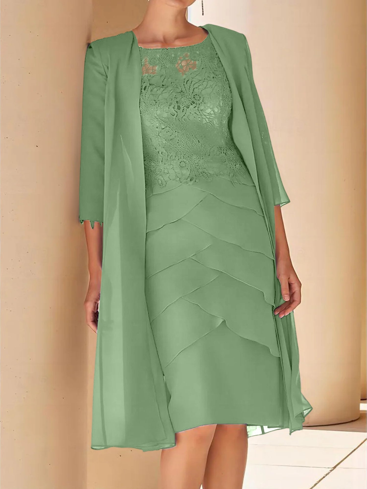 Short Sleeve Knee-Length Lace Sheath Dress for the Mother of the Bride