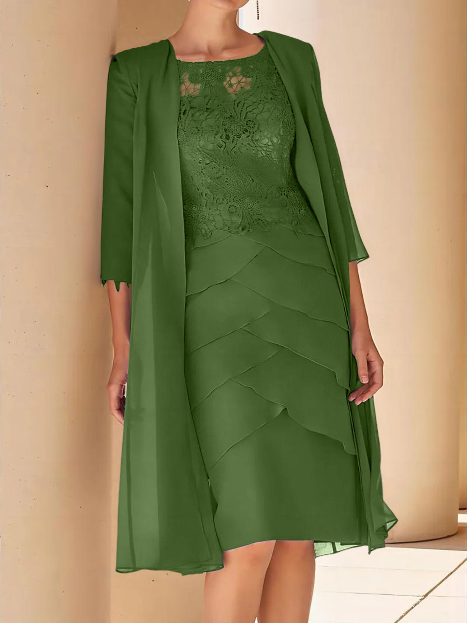 Short Sleeve Knee-Length Lace Sheath Dress for the Mother of the Bride