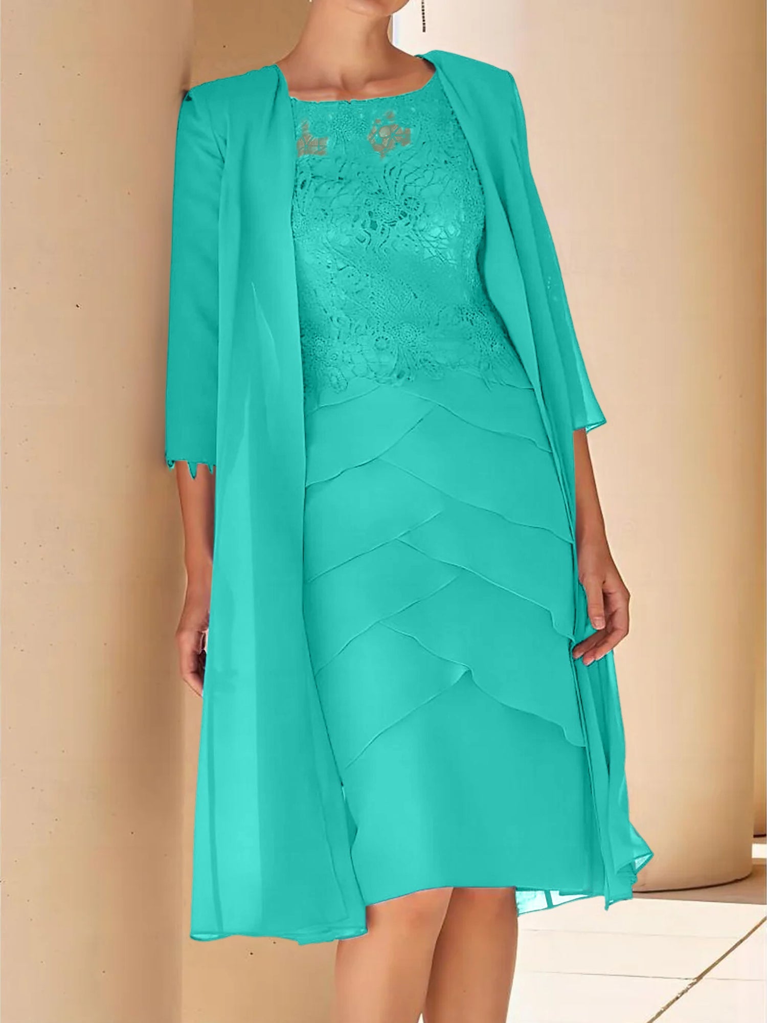 Short Sleeve Knee-Length Lace Sheath Dress for the Mother of the Bride