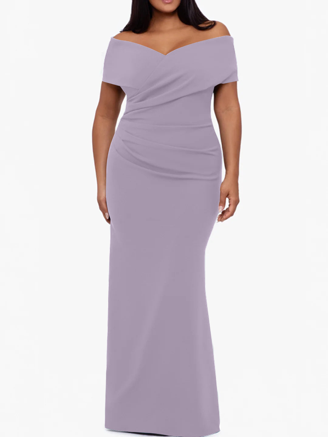 Plus Size Off-the-Shoulder Mermaid Trumpet Sleeveless Mother Of The Bride Floor-Length Dress