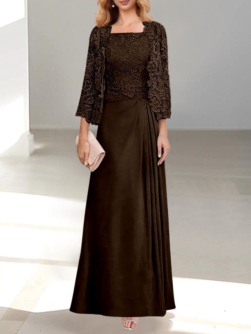 A-Line/Princess Scoop Mother of the Bride Dresses with Pleated & Lace Appliques Floor-Length