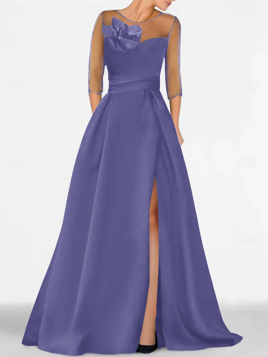 Sweetheart A-Line Princess Gown with 3/4 Sleeves and Lace Floral Detail for the Mother of the Bride