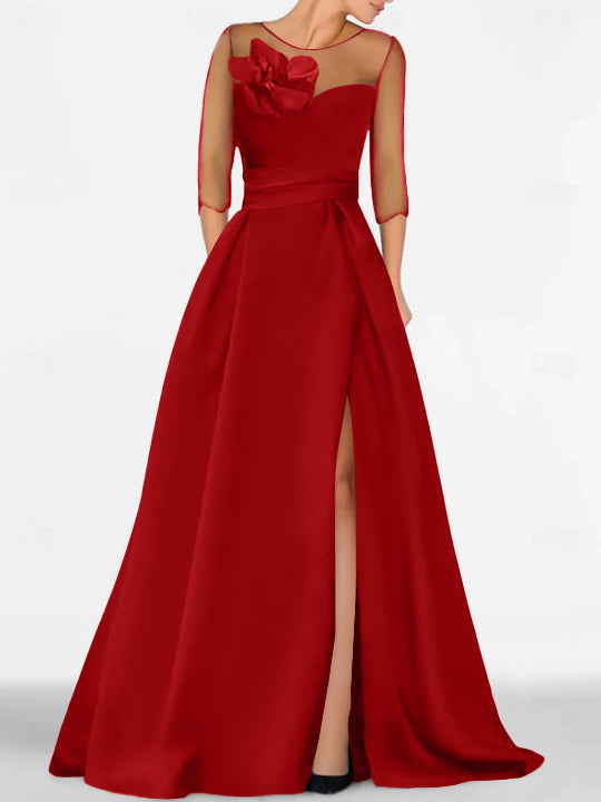 Sweetheart A-Line Princess Gown with 3/4 Sleeves and Lace Floral Detail for the Mother of the Bride