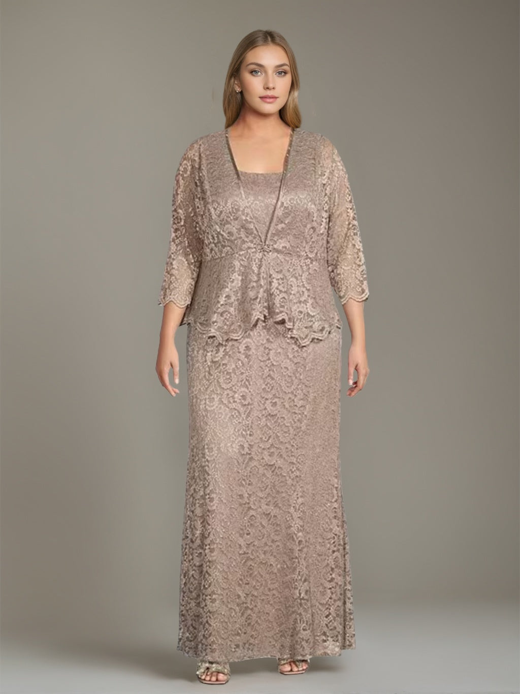 Plus Size 2-Piece Mother of the Bride Dress Set with Square Neck and Floor-Length Sheath