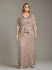 Plus Size 2-Piece Mother of the Bride Dress Set with Square Neck and Floor-Length Sheath