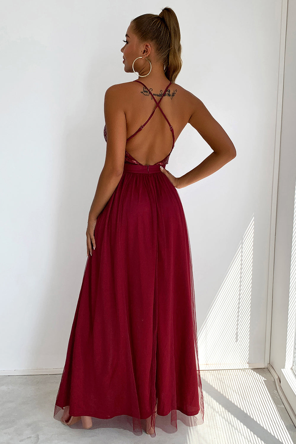 Sequin Party Dress with Green V-neck