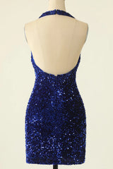 Sparkly Green Halter Sequins Backless Tight Short Homecoming Dress/Mini Dress
