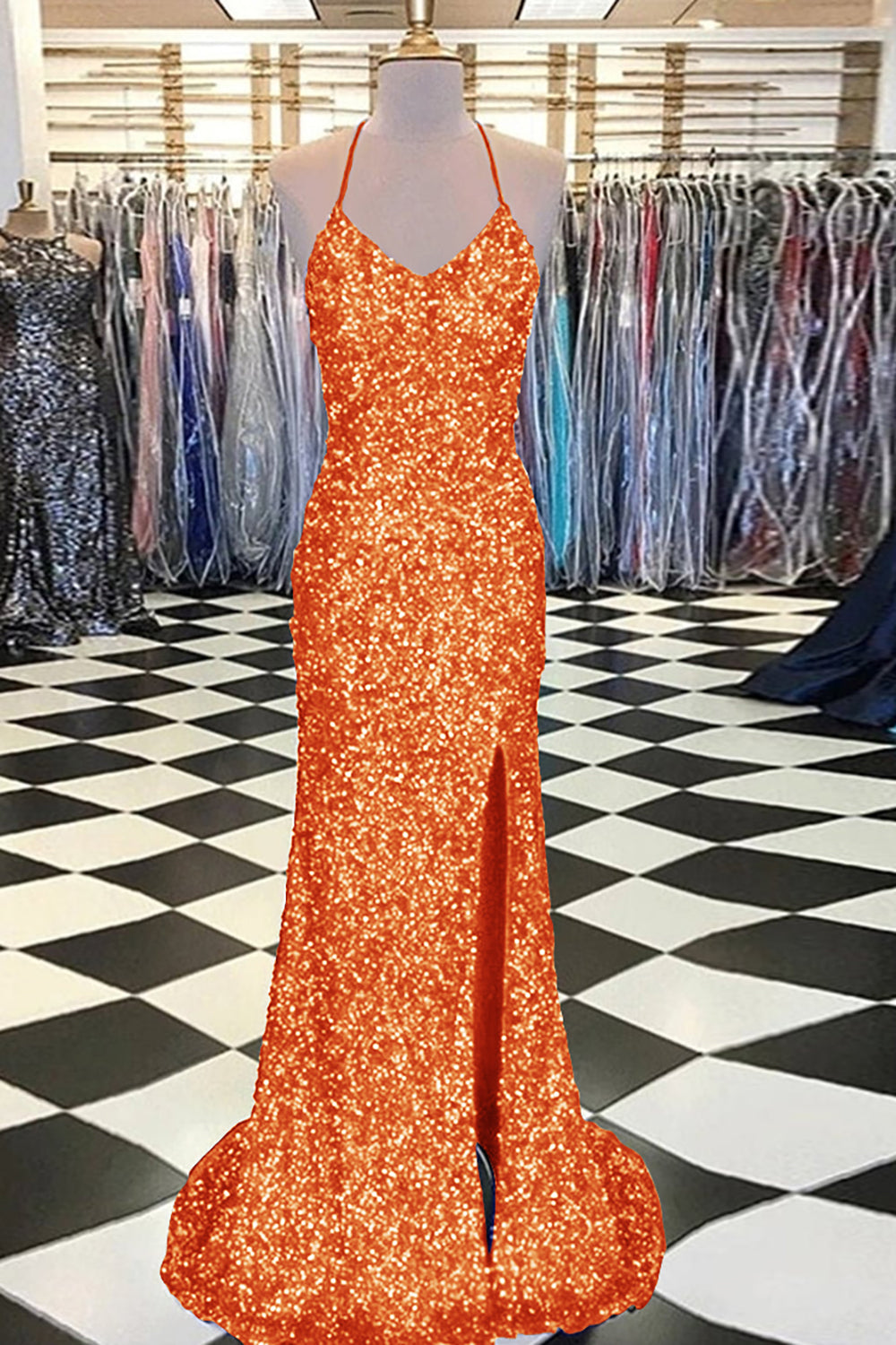 Mermaid Prom Dress with Royal Blue Sequins