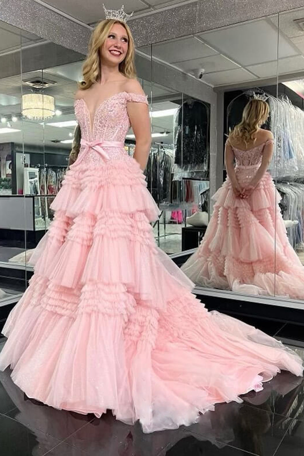 Lilac Long Prom Dress with Ruffles 鈥?Off-the-Shoulder A-Line Princess Style