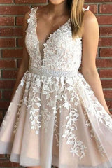 Pink V Neck A Line Homecoming Dress/Mini Dress