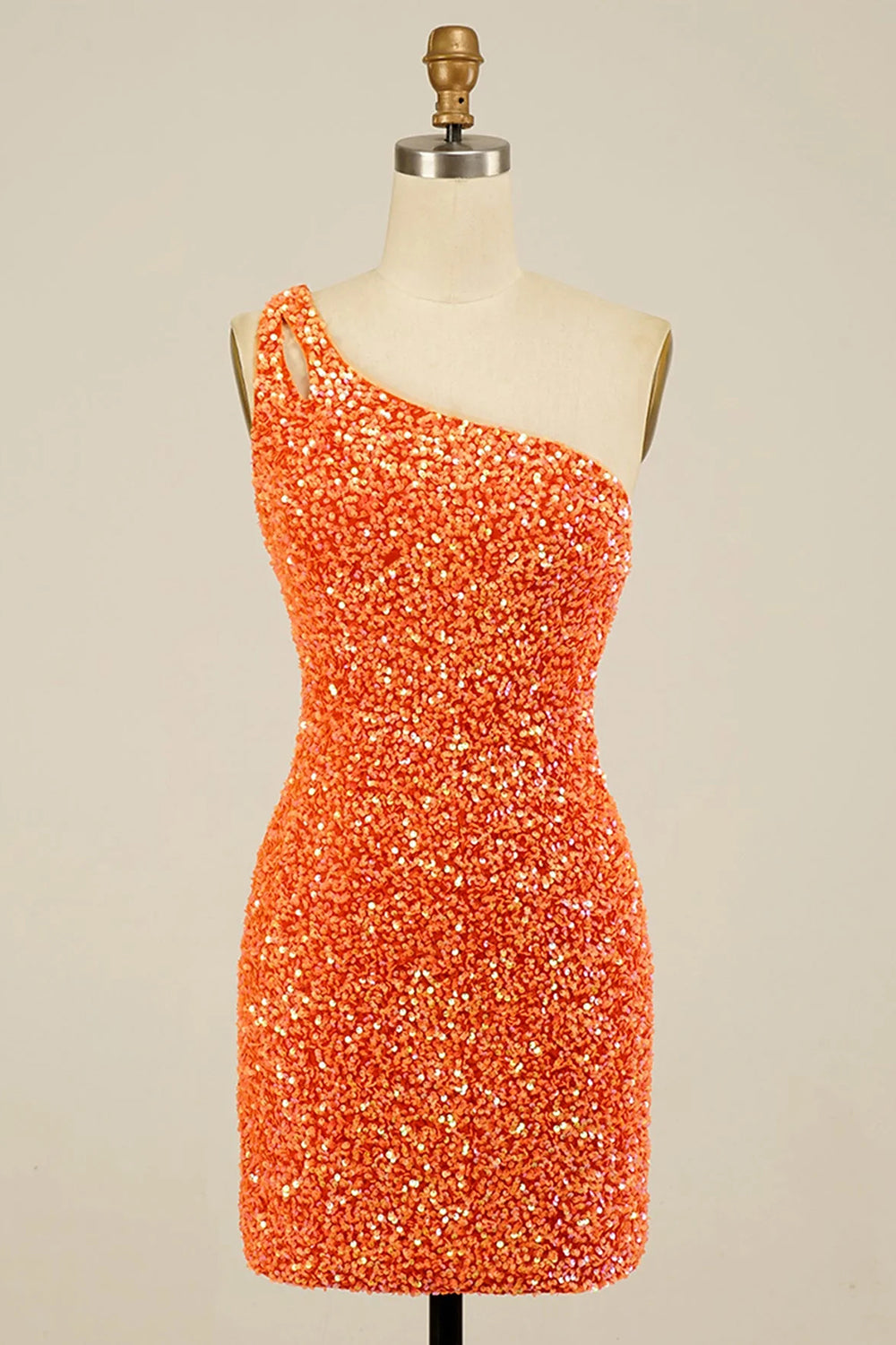Sparkly Yellow Open Back One Shoulder Sequins Tight Homecoming Dress/Mini Dress