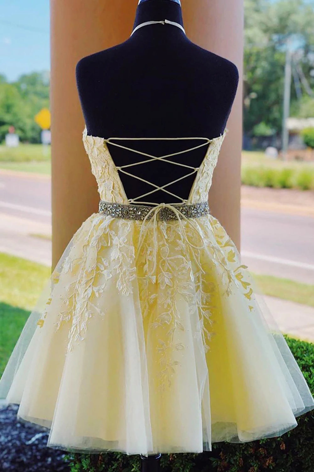 Yellow A Line Halter Backless Homecoming Dress/Mini Dress