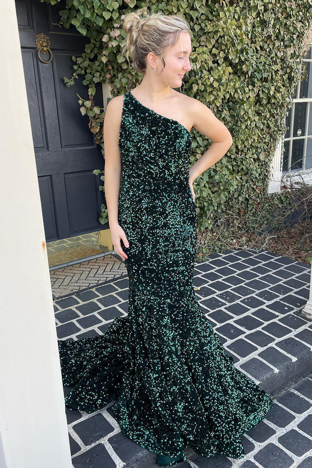 Long Mermaid Prom Dress with Dark Green Sequins