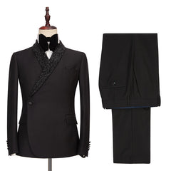 Colby Sparkly Black One-Button Wedding Suits with Shawl Lapel