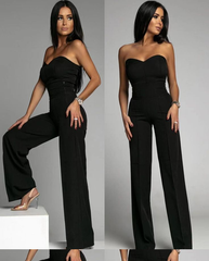 Black Graceful Sheath Zipper Sleeveless Strapless Jump Suit