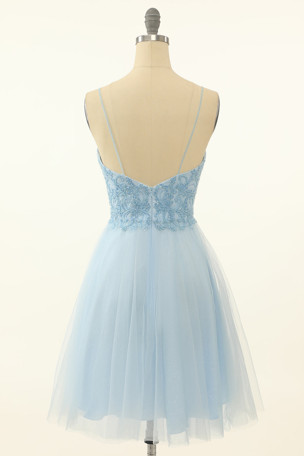 Blue A-line Cute Homecoming Dress/Mini Dress with Appliques