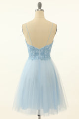 Blue A-line Cute Homecoming Dress/Mini Dress with Appliques