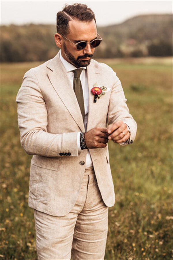 Gorgeous Casual Party Linen Summer Beach Wedding Suit (Slim-Fit)