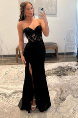 Long Black Prom Dress with Front Split for Your Sweetheart