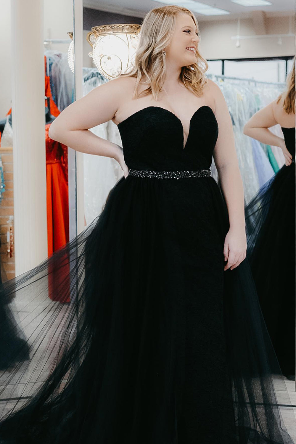 Black Plus Size Sweetheart A-Line Prom Dress with Beading