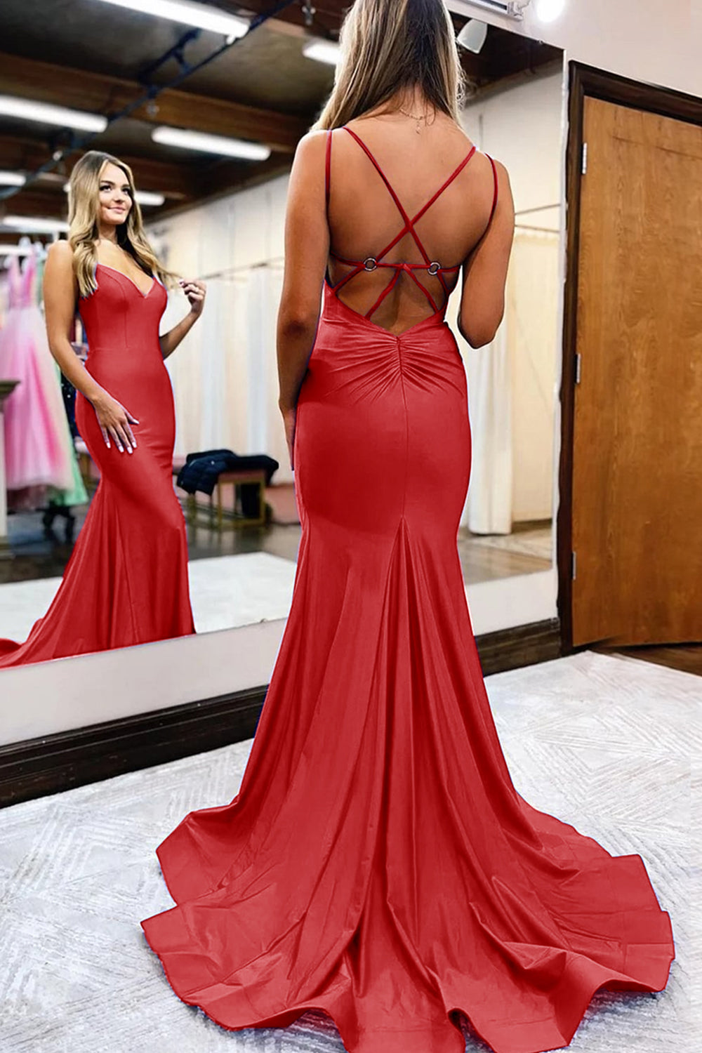 Simple Mermaid Prom Dress with Royal Blue Spaghetti Straps
