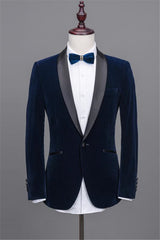 Elegant Navy Blue Shawl Lapel Velvet Two-Piece Prom Best Man Tuxedos