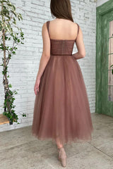 Holiday Party Dress in Brown with Sweetheart A-Line Princess Cut
