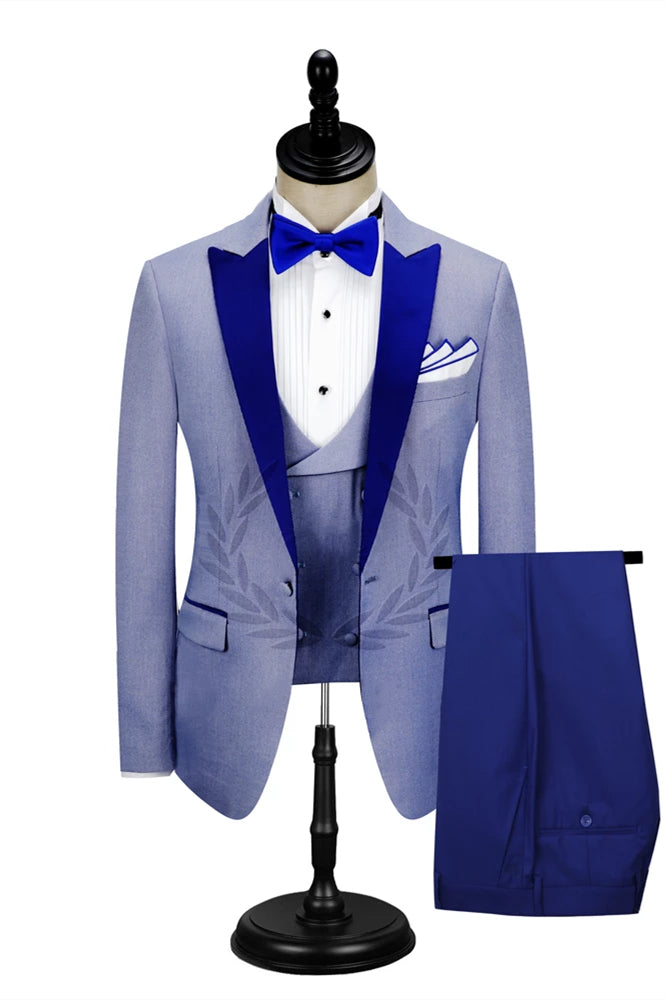 Shining Royal Blue Ronald Dinner Formal Prom Man's Suits with Peak Lapel